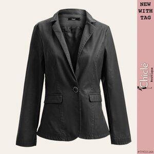 New Faux Leather Blazer Black XS